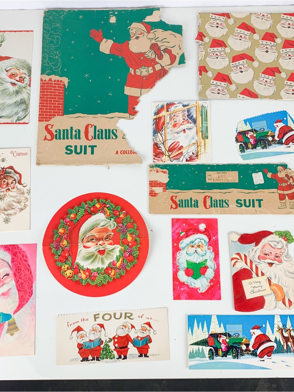 Vintage Santa Claus Christmas Cards Crafting Pages Lot Mid Century Kitschy Mcm